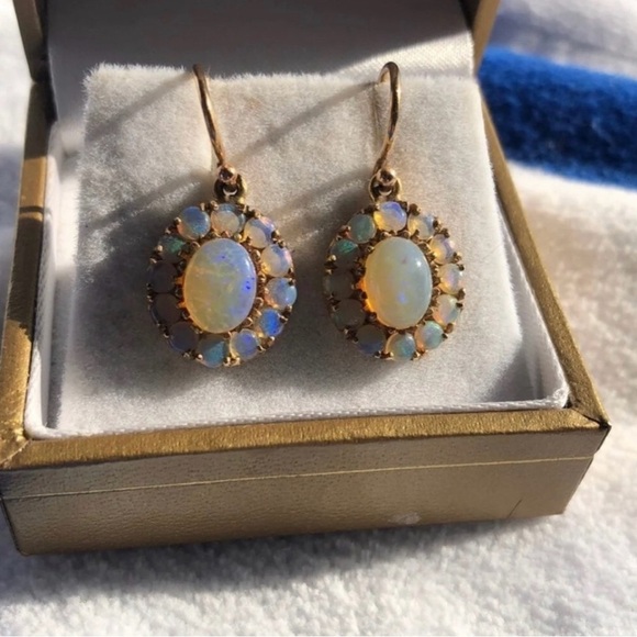 Antique fire opal earrings and pendant with chain 24 kt gold - Picture 5 of 7